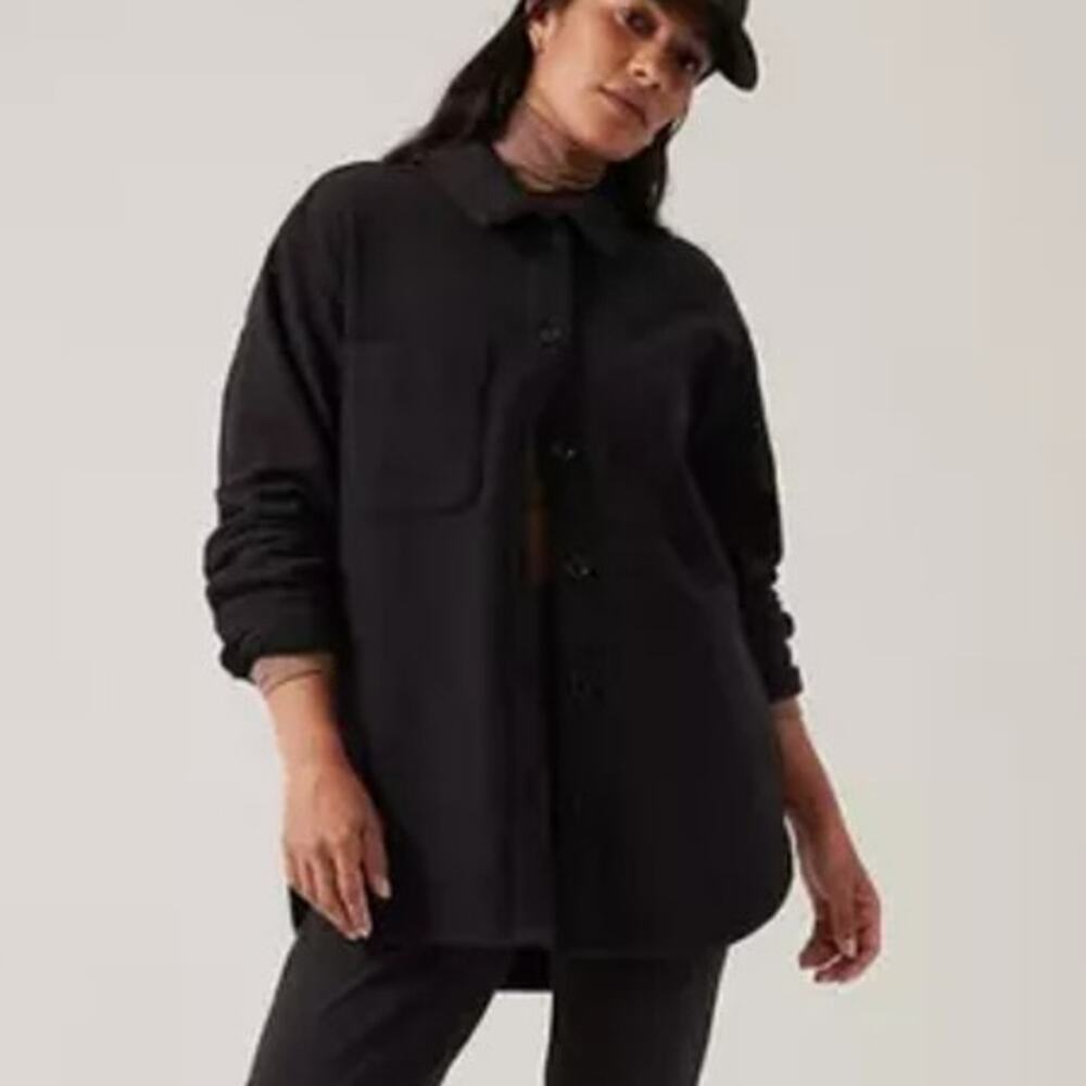 Athleta Women Retroplush Shirt Jacket S Sporty Stretch Minimalist Travel Shacket